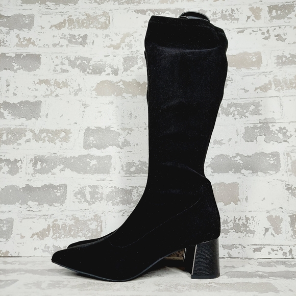 New Donald Pliner Black Pointed Toe Block Heel Knee High Boots